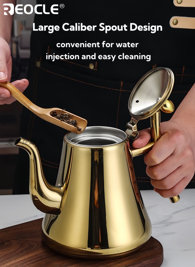 REOCLE 1.5L 306 Stainless Steel Coffee Maker with Strainer Capacity Heat Resistant Teapot Kettle for Restaurant Home Use Suitable for Coffee Tea Cold Water Ideal Beverage Brewing Tool for Families Cafés Teapot Set With Removable Tea Strainer - Coffee Maker & Strainer Included - Image 3